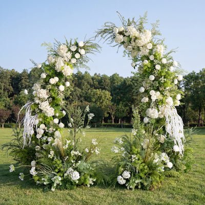 Botanical Horn Arch with White Roses – Artificial Flower Structure for Garden Weddings and Photoshoots AX-365