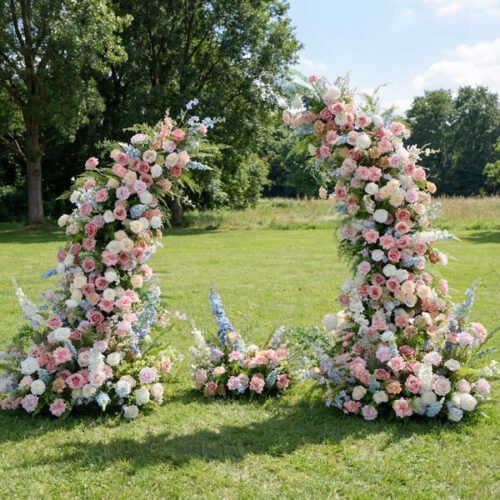 Flower Soft Gradient Wedding Arch Arrangement – Faux Flower Ceremony Display AX-378