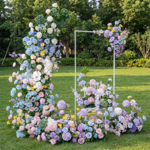 Monet style Elegant Moon Shape Wedding Ceremony Floral Horn Arch - Artificial Flower Arch for Weddings, Events, and Special Occasions AX-307