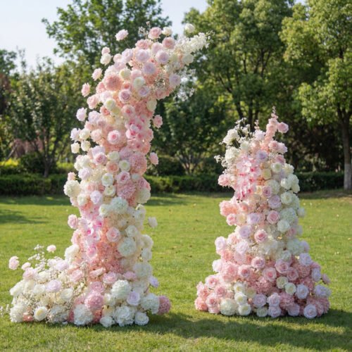 Blush Pink & White Horn Arch, Artificial Floral Backdrop, Elegant Wedding Ceremony Decor, Luxurious Event Photography Prop AX-334