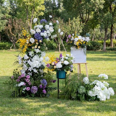 Lush Green and White Floral Wedding Horn Arch, Artificial Flower Arrangement, Elegant Ceremony Backdrop & Event Decor AX-318