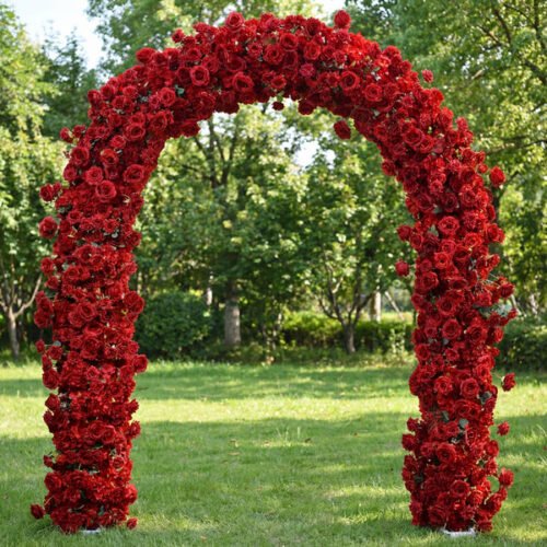 Red Rose Floral Arch, Artificial Flower Backdrop, Wedding Ceremony Decor, Event Photography Prop AX-331