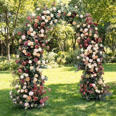 Warm Toned Faux Floral Arch – Vintage-Inspired Wedding Backdrop for Indoor and Outdoor Events AX-357