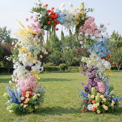 Rainbow-Inspired Artificial Floral Arch – Statement Wedding Backdrop with Bold Color Blocks AX-368