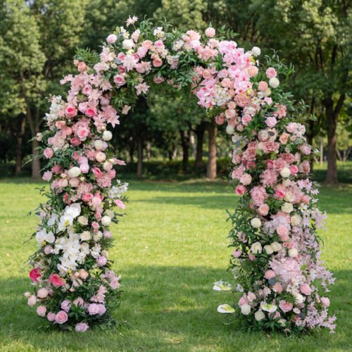 Flower Soft Blush Floral Arch – Faux Rose Arch Frame for Wedding Aisle Entrance AX-376
