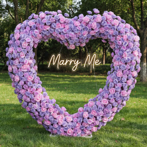 nanobanana-cmjjfqlys0rnpl4kcdive9ylb-0 Purple & Pink Faux Rose Heart Arch – Wedding Ceremony Decoration and Photo Backdrop Display AX-404