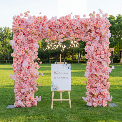 Pink Rose Floral Arch, Artificial Backdrop, Romantic Wedding Ceremony Decor, Elegant Event Photography Prop AX-352