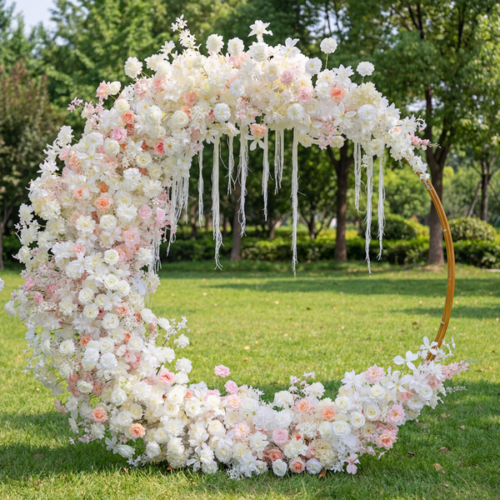 Elegant Moon Shape Wedding Ceremony Floral Arch - Artificial Flower Arch for Weddings, Events, and Special Occasions AX-310