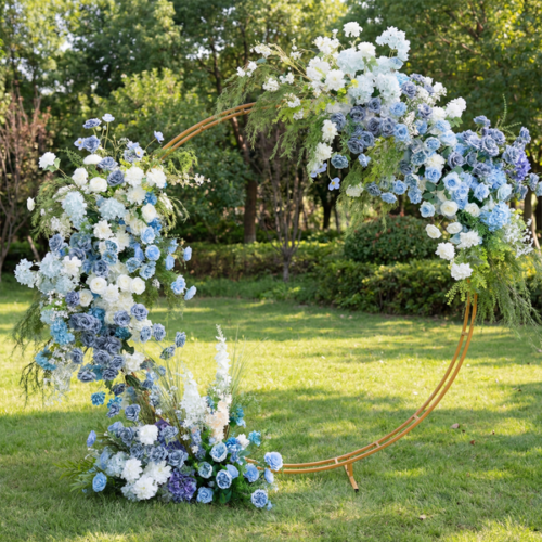 Blue Circle Elegant Moon Shape Wedding Ceremony Floral Arch - Artificial Flower Arch for Weddings, Events, and Special Occasions AX-311