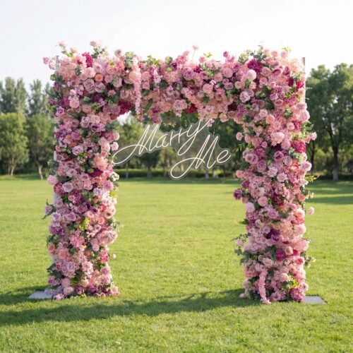 Flower Pink Floral Arch, Artificial Backdrop, Romantic Wedding Ceremony Decor, Elegant Event Photography Prop AX-490-3