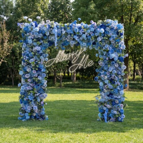 Flower Blue Floral Arch, Artificial Backdrop, Romantic Wedding Ceremony Decor, Elegant Event Photography Prop AX-490-4