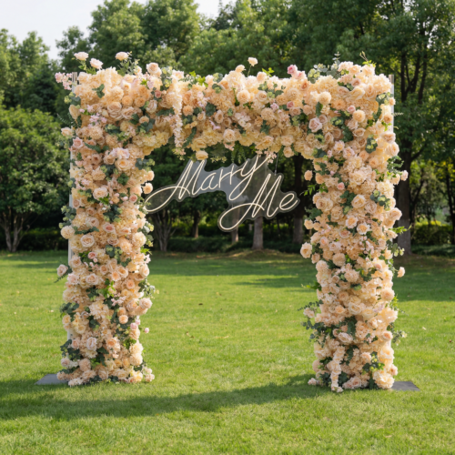 Flower Champagne Floral Arch, Artificial Backdrop, Romantic Wedding Ceremony Decor, Elegant Event Photography Prop AX-490-6