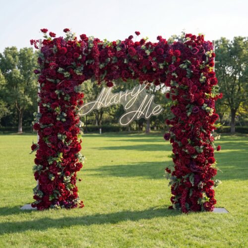 nanobanana-cmlejtwxtdwunl4ka2exviw6h-0 Flower Red Floral Arch, Artificial Backdrop, Romantic Wedding Ceremony Decor, Elegant Event Photography Prop AX-490-5