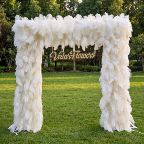 Flower Elegant White Ostrich Feather Wall Backdrop Roll-Up Fabric Design AX-164S