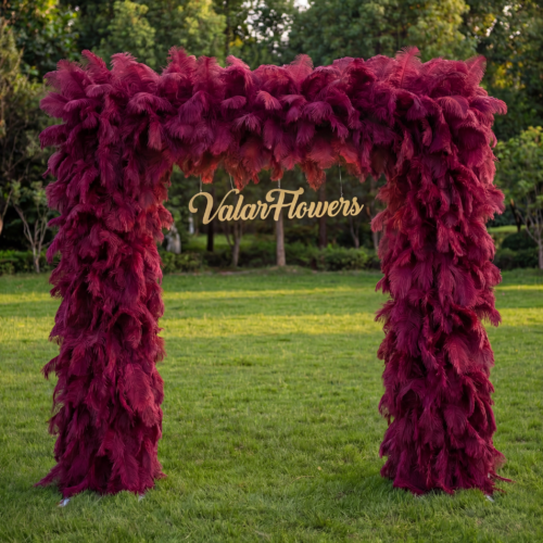 Flower Burgundy Feather Arch Backdrop – Luxury Wedding & Party Decor for Ceremony, Events & Photo Booth AX-964S-5